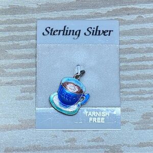 Vintage enamel coffee latte cup sterling silver charm